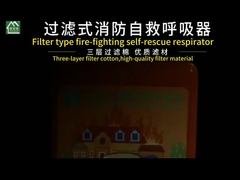Exibição pormenorizada do aparelho respiratório de auto-resgate de tipo filtro para combate a incêndios