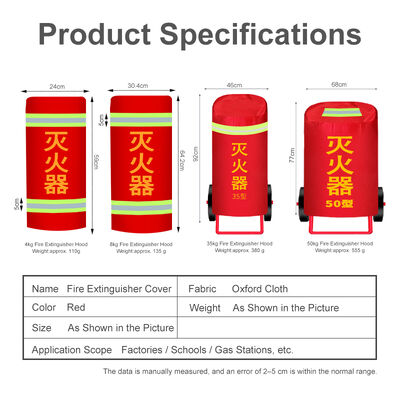 Capa para Extintor de Incêndio 35kg Capacidade Vermelho Oxford Tecido Protetor contra Sol e Poeira para Pó Seco, Espuma, CO2 Montado em Veículo