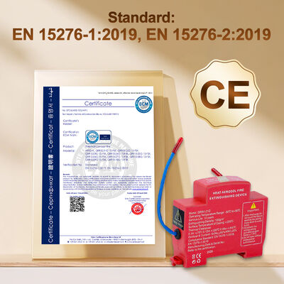 Autocolante de supressão automática de incêndio com aerossol térmico 20g Agente 0.2m3 Cobertura 170°C Auto Start EN 15276 Certificado Rail & Adhesive Mount 10 anos de vida útil para caixa de distribuição do contador